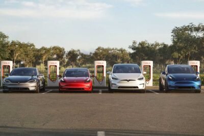 from left tesla model s tesla model 3 tesla model x and tesla model y at a tesla supercharging station 1