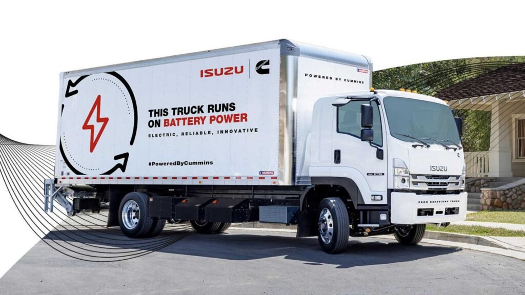 isuzu f series medium duty prototype electric truck powered by cummins