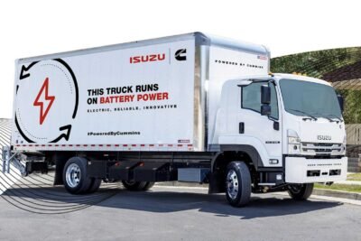 isuzu f series medium duty prototype electric truck powered by cummins