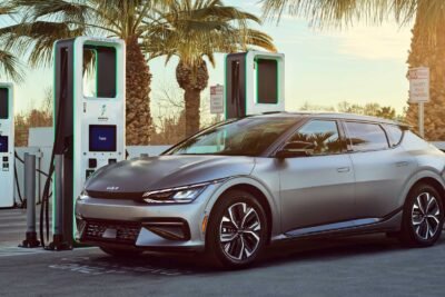 kia ev6 at an electrify america fast charging station