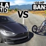Tesla Model S Plaid vs Custom Drag Quad es una carrera realmente loca