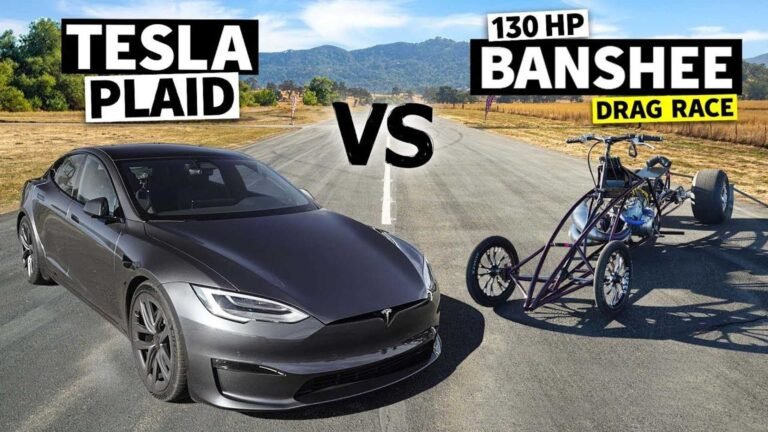 Tesla Model S Plaid vs Custom Drag Quad es una carrera realmente loca