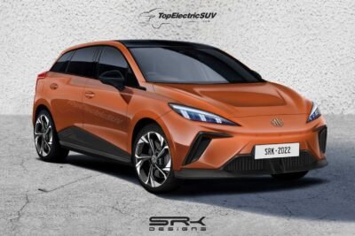 Nuevo hatchback eléctrico MG4 con destino a Europa representado en exhibición 6 mg4 rendering