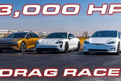 porsche taycan turbo s vs tesla model s plaid vs lucid air dream edition performance drag race
