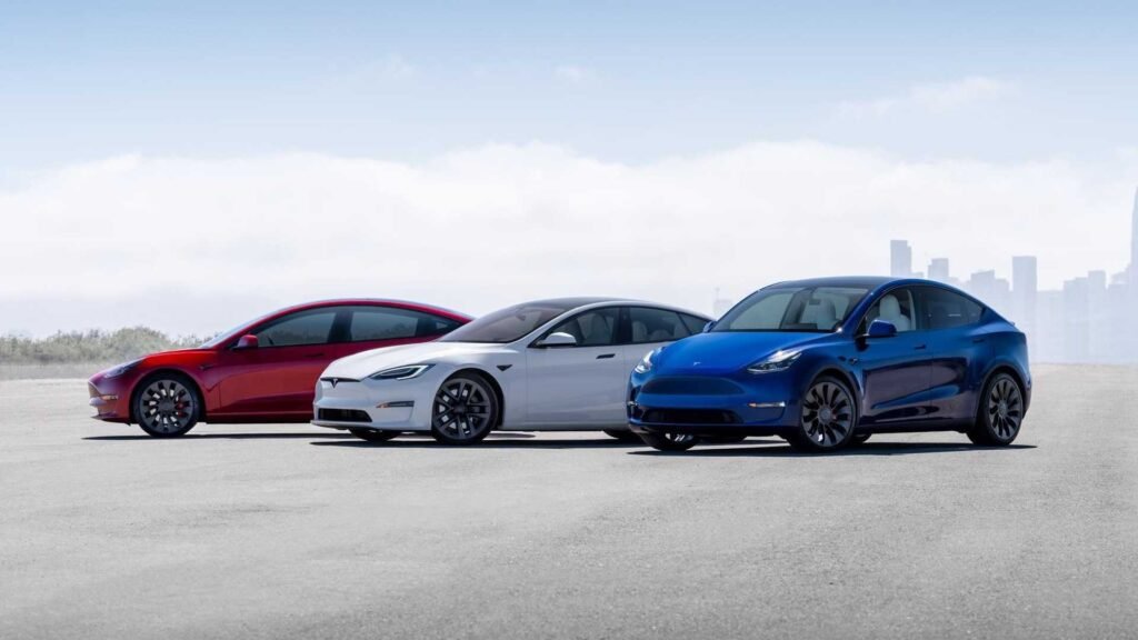 tesla cars from left model 3 model s and model y 1