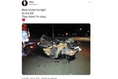 tesla model 3 rear ended saved life 1